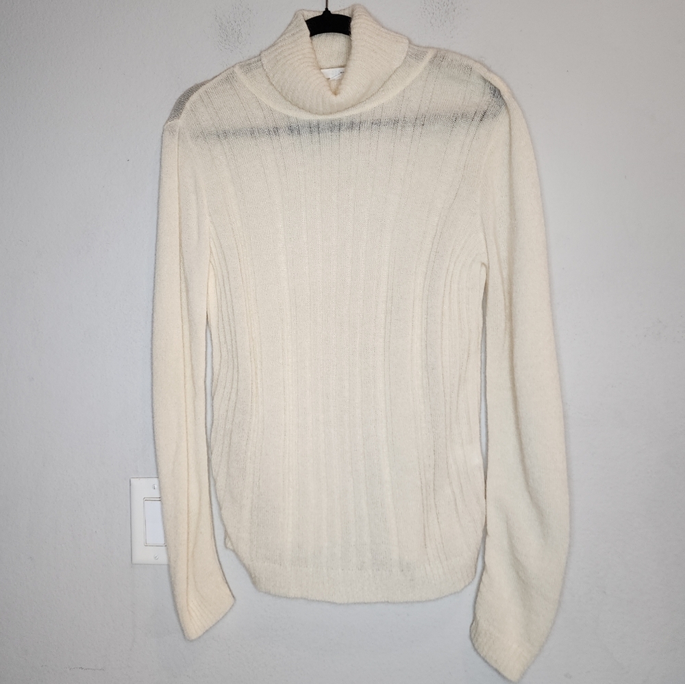 Barneys New York Italy Mohair Merino‎ Wool Blend Ivory Turtleneck Sweater Medium